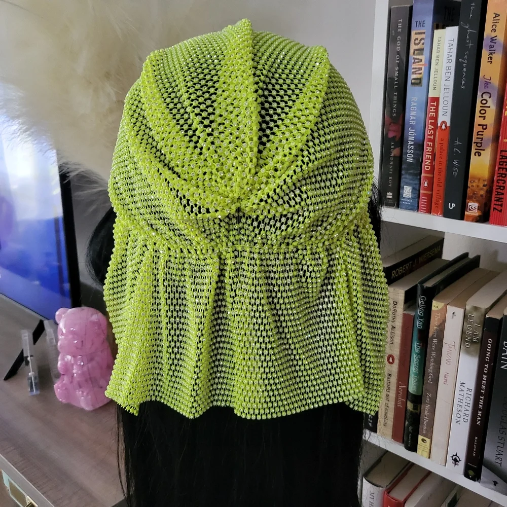 NIP Lime Green Beaded Headress Scarf